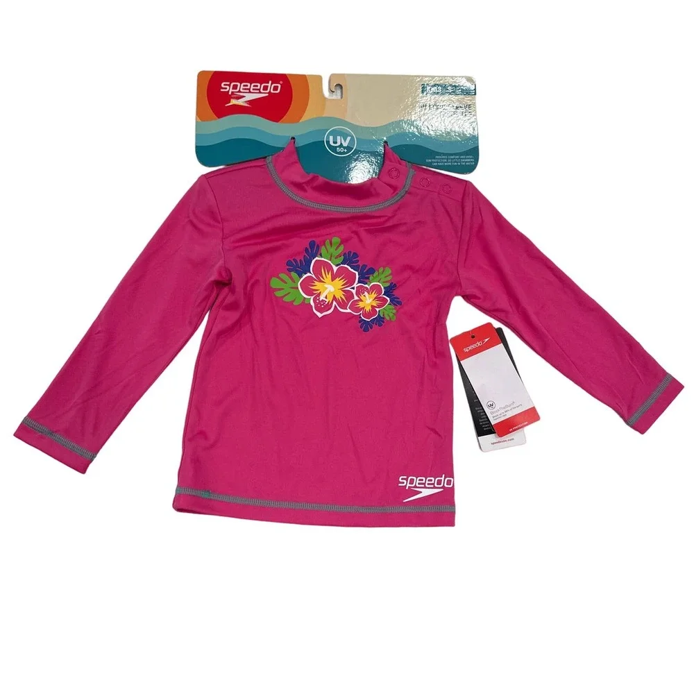 NWT Speedo UV Long Sleeve Swim Tee Raspberry Rose sz S
